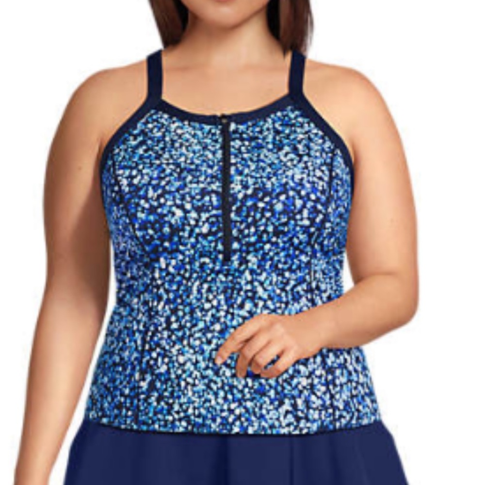 Lands’ End Womens Plus Size 20w high neck Zip Front Racerback Tankini Swimsuit